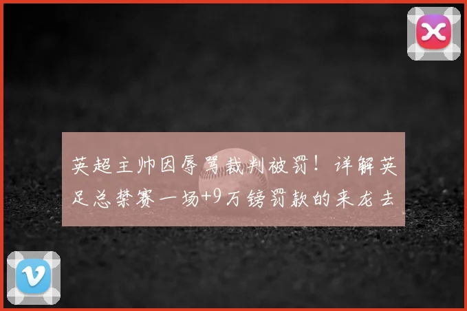 英超主帅因辱骂裁判被罚！详解英足总禁赛一场+9万镑罚款的来龙去脉